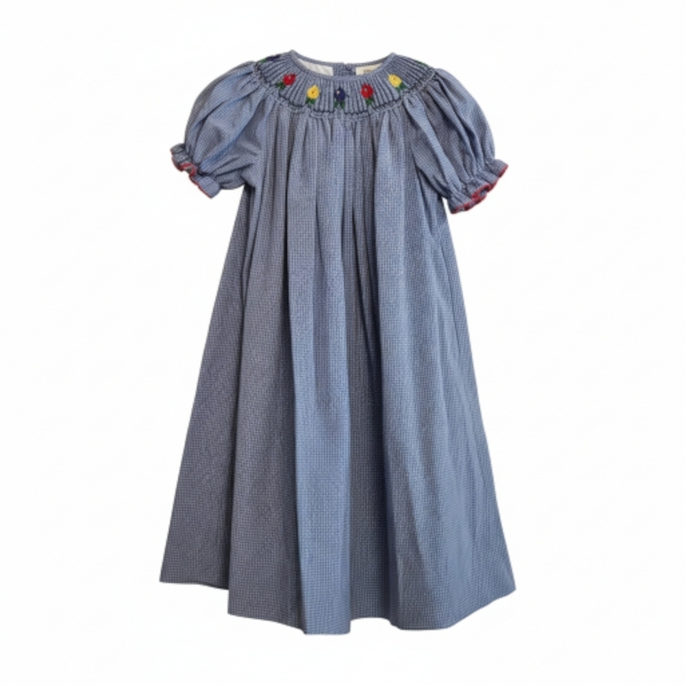 Amanda Remembered Blue & White Smocked Kids Dress with Christmas Lights. Sz 5 - Picture 9 of 9
